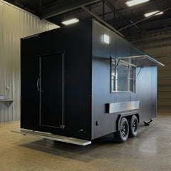 Sleek Matte Black Enclosed Food Trailer - Modern Dual Axle Kitchen