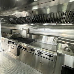 19.6ft Woodgrain Triple Axle Food Trailer for BBQ & Event Catering with Covered Rear Porch & Diamond Plate Deck