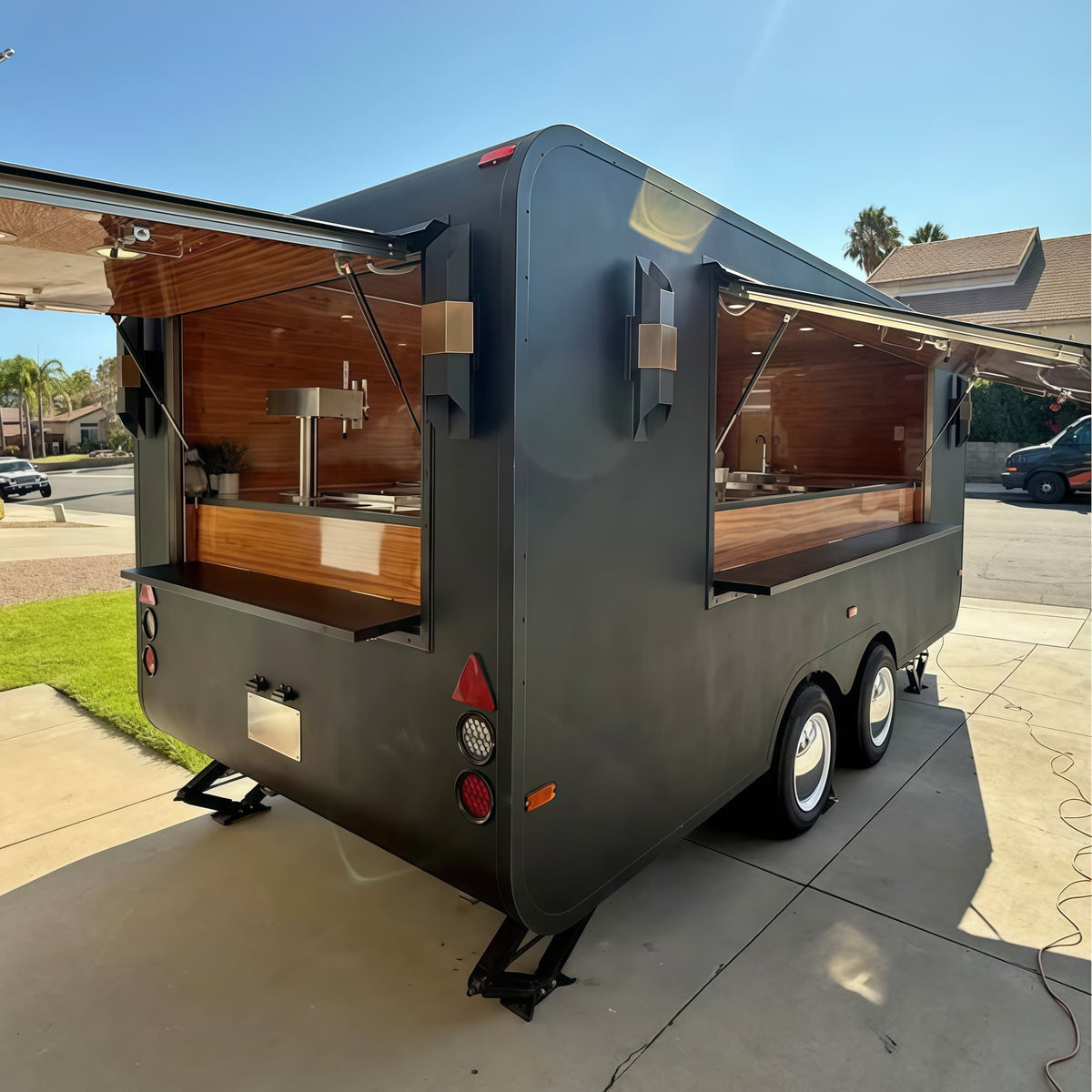 Premium Food Trailer Black Mobile Coffee Bar Catering Street Food Unit