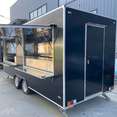 Black Enclosed Food Trailer with Multiple Serving Windows - Dual Axle