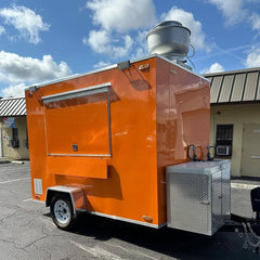 9.8ft Bright Orange Enclosed Food Trailer for Street Snacks & Catering with Single Axle & Exterior LED Lights