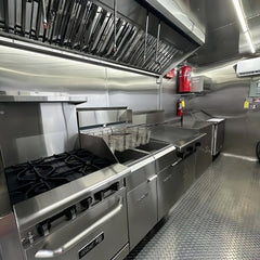 13.1ft Custom Wrapped BBQ Food Trailer with Flame & Steak Graphics, Dual Axle & Front Platform