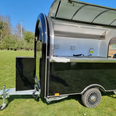 Sleek Black & White Curved Food Trailer - Premium Mobile Coffee Cart