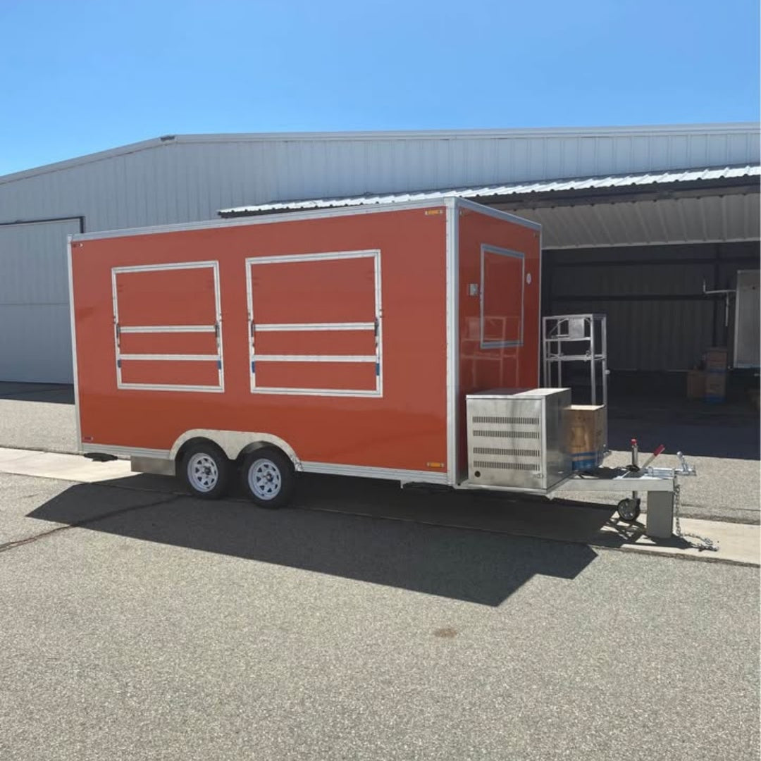 13ft Bright Orange Enclosed Food Trailer with Dual Axle & Front Generator Box