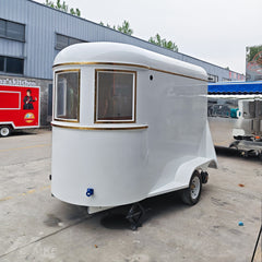 9.8ft White Vintage Horsebox Food Trailer for Wedding Catering & Coffee with Dual Axle & Gold Trim Windows