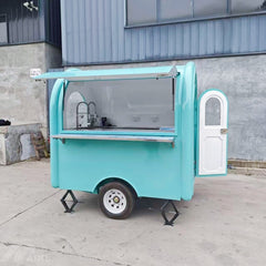 7.2ft Teal Round Top Food Trailer for Mobile Coffee & Bubble Tea with Built-in Sinks & Foldable Counter