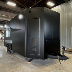 Sleek Matte Black Enclosed Food Trailer - Modern Dual Axle Kitchen