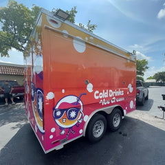 Custom Wrapped Ice Cream Trailer [4m] - "Cold Drinks" Concession with Sliding Glass Windows