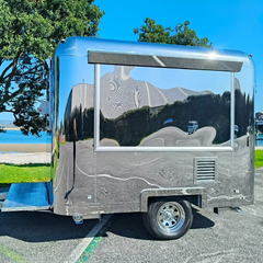 Polished Silver Concession Trailer [3m] - Retro Aero-Style Mobile Kitchen (Single Axle)