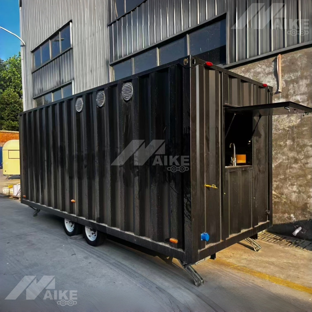 Black Container Style Food Trailer with Serving Window for BBQ, Coffee and Street Food