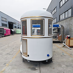 9.8ft White Vintage Horsebox Food Trailer for Wedding Catering & Coffee with Dual Axle & Gold Trim Windows