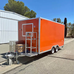 13ft Bright Orange Enclosed Food Trailer with Dual Axle & Front Generator Box