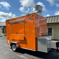 10ft Bright Orange Compact Enclosed Food Trailer with AC, Commercial Exhaust Hood & Single Axle
