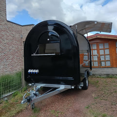 Black Retro Mobile Kitchen [2.2m] - Compact Food Trailer with Exhaust Hood & Stainless Interior