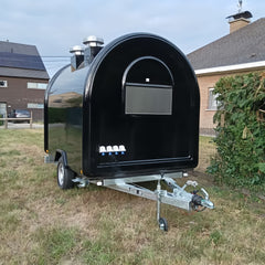 Black Retro Mobile Kitchen [2.2m] - Compact Food Trailer with Exhaust Hood & Stainless Interior