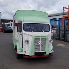 Two-Tone Vintage Food Truck [5m] - Mint Green & Cream H-Van Style (Red Wheels)
