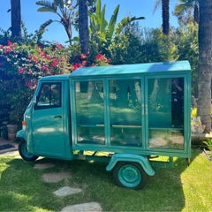10ft Teal Vintage Tricycle Mobile Bar Cart with 4 Beer Taps & Glass Doors