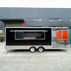 16.4ft Black Enclosed Food Trailer for BBQ & Event Catering with Covered Rear Porch & Aluminum Trim
