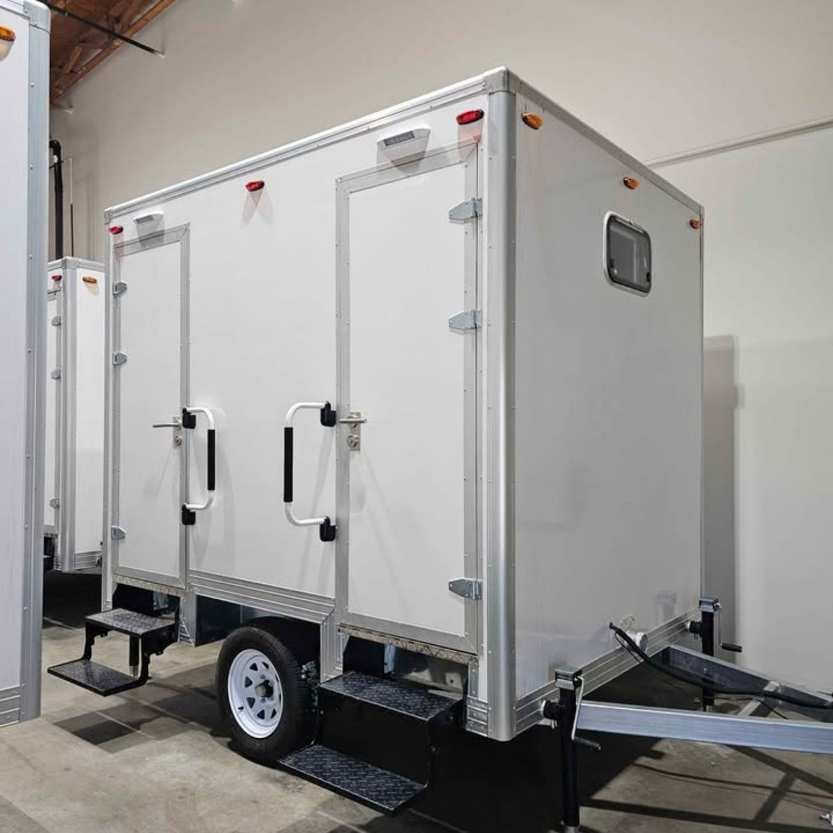 Compact 2-Station Portable Restroom Trailer - White Event Bathroom Unit