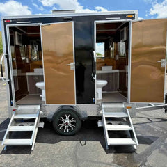 Luxury Black & Gold Portable Restroom Trailer - 2-Station VIP Bathroom Unit