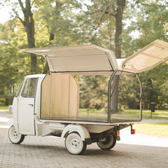 10ft Classic White Vintage Tricycle Food Cart with Curved Enclosed Box & Whitewall Tires