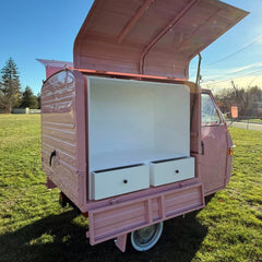 10ft Pastel Pink Vintage Tricycle Food Cart with Enclosed Paneled Box & Whitewall Tires
