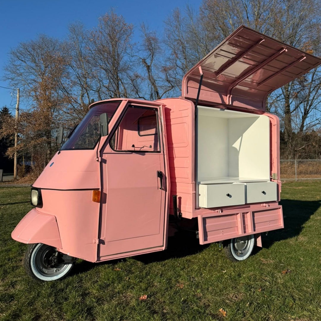 10ft Pastel Pink Vintage Tricycle Food Cart with Enclosed Paneled Box & Whitewall Tires