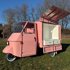 10ft Pastel Pink Vintage Tricycle Food Cart with Enclosed Paneled Box & Whitewall Tires