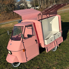 10ft Pastel Pink Vintage Tricycle Food Cart with Enclosed Paneled Box & Whitewall Tires