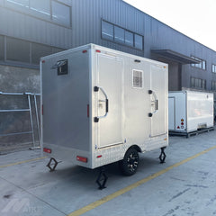 9.8ft Silver Single Axle Restroom Trailer for Outdoor Events & Weddings with 2 Stations & Aluminum Diamond Plate Trim