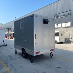 9.8ft Silver Single Axle Restroom Trailer for Outdoor Events & Weddings with 2 Stations & Aluminum Diamond Plate Trim