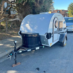 White Sport Teardrop Camper [4.1m] - Mini Trailer with Black Graphics & Front Box