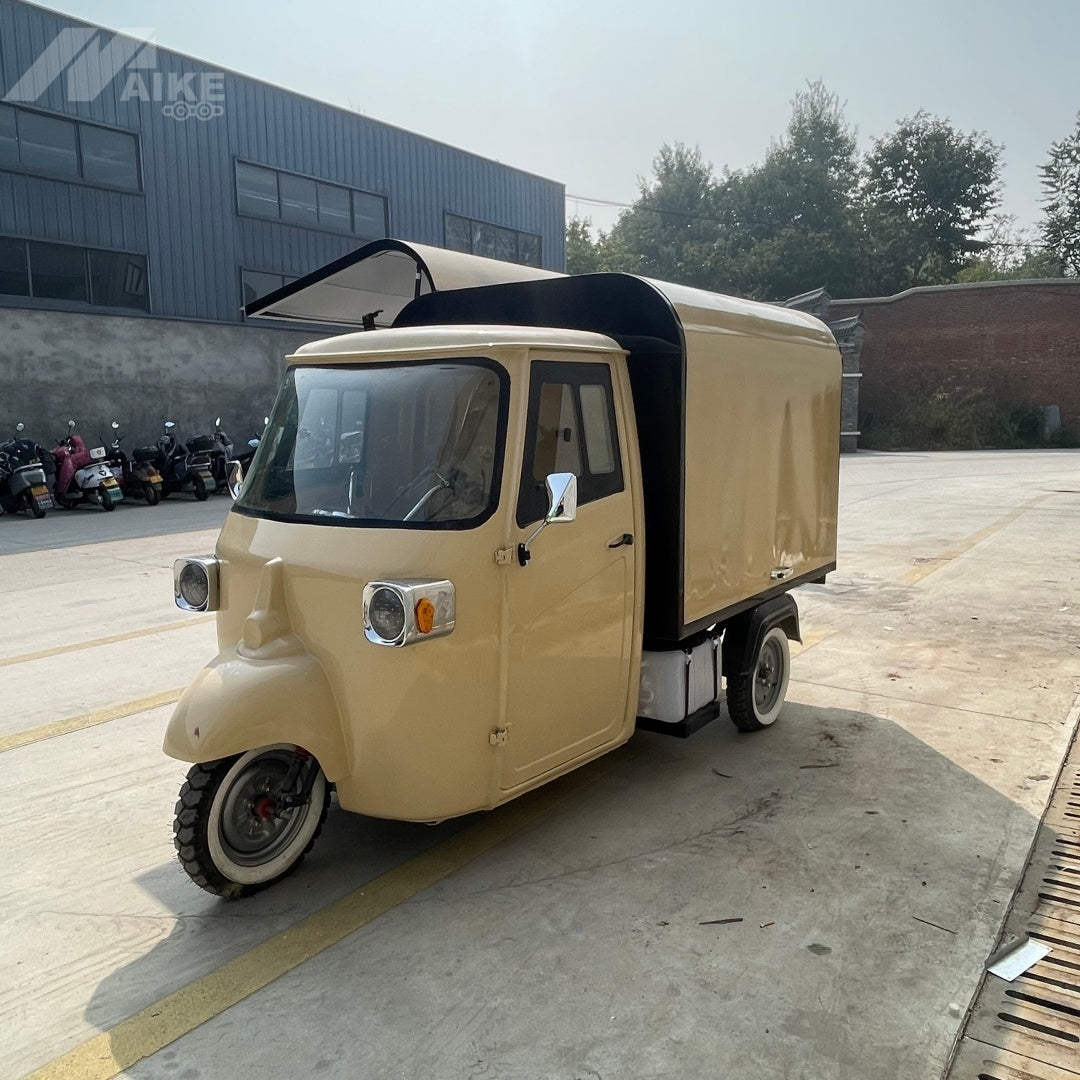 Vintage Beige Ape Style Food Cart - Tricycle