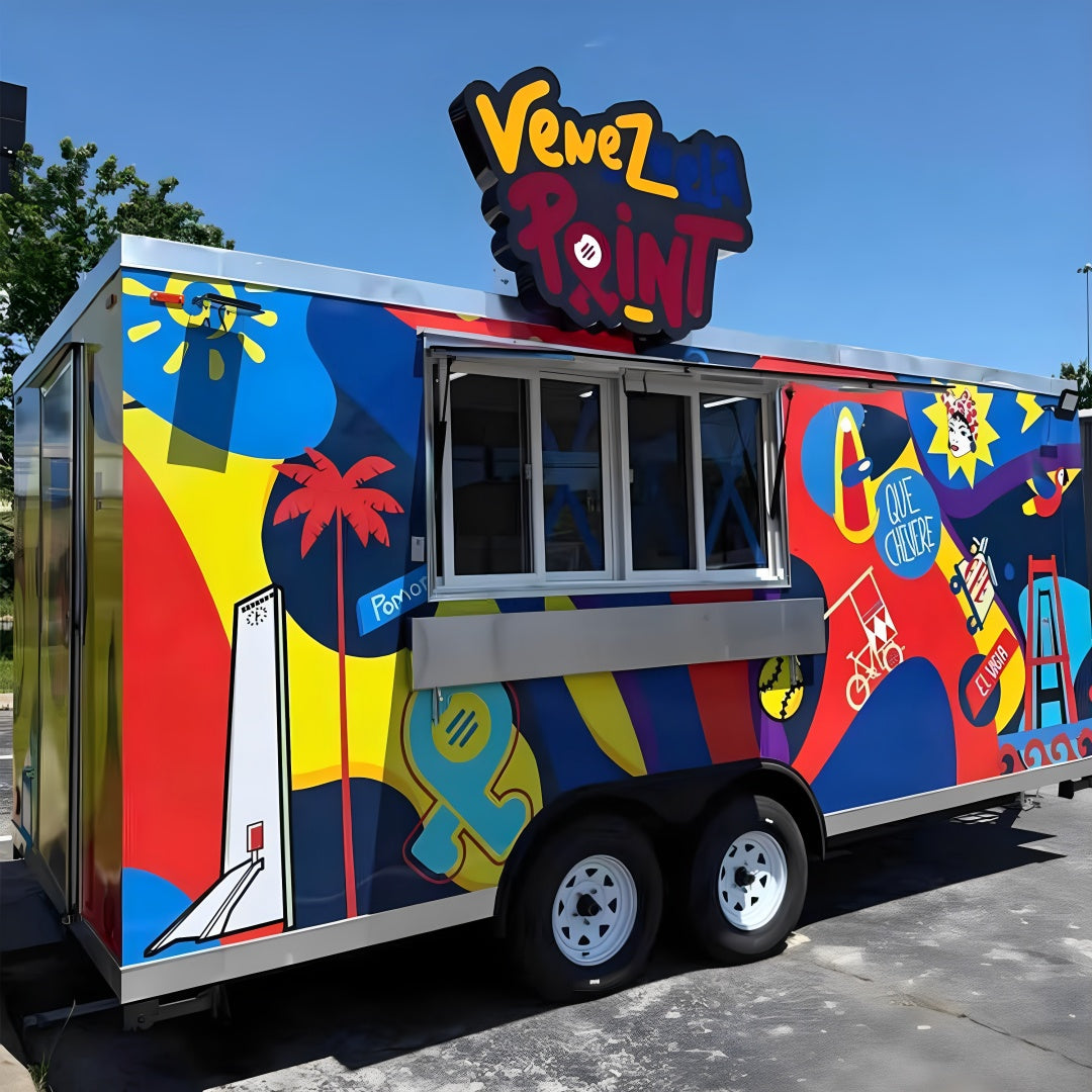 13.1ft Custom Wrapped Enclosed Food Trailer for Street Food with 3D Rooftop Sign & Sliding Windows