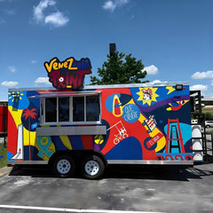 13.1ft Custom Wrapped Enclosed Food Trailer for Street Food with 3D Rooftop Sign & Sliding Windows