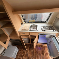 Light Grey Teardrop Camper [4.1m] - Retro Style Micro Trailer with Porthole Door